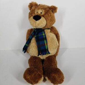 Gund Teddy B. Caring Plush Brown Bear With Tartan Plaid  Scarf Collectible‎ Soft